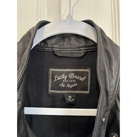 Lucky Brand Leather Moto Jacket Women’s M Goat Leather Cotton Blend Biker Style - Picture 7 of 10